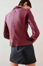 Load image into Gallery viewer, new womens maroon leather blazer with double breasted
