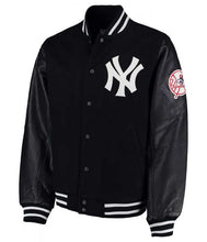 Load image into Gallery viewer, NY Yankees Black Varsity Wool and Leather Jacket

