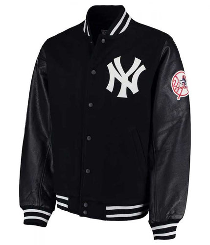 NY Yankees Black Varsity Wool and Leather Jacket