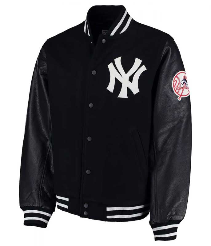 NY Yankees Black Varsity Wool and Leather Jacket