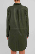 Load image into Gallery viewer, online womens khaki leather coat with belted waist
