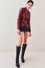 Load image into Gallery viewer, online womens maroon leather blazer with double breasted
