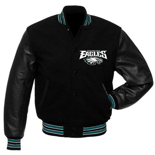 Philadelphia Eagles Black Wool Leather Jacket