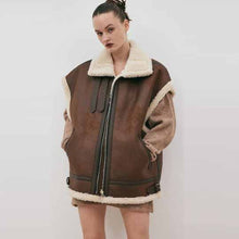 Load image into Gallery viewer, premium womens leather shearling vest in brown
