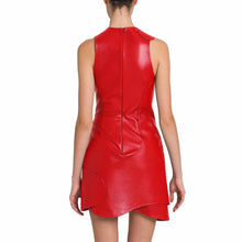 Load image into Gallery viewer, Red Leather Asymmetric Evening Mini Dress
