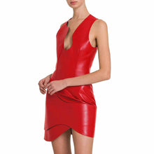 Load image into Gallery viewer, Red Leather Asymmetric Evening Mini Dress
