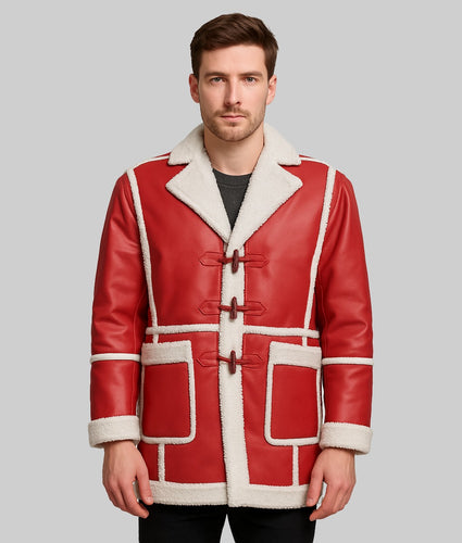 Santa Claus Shearling Leather Coat in Red