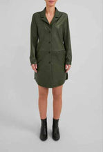 Load image into Gallery viewer, shop womens khaki leather coat with belted waist

