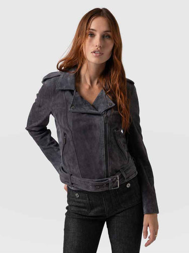 shop womens matte black biker suede leather jacket