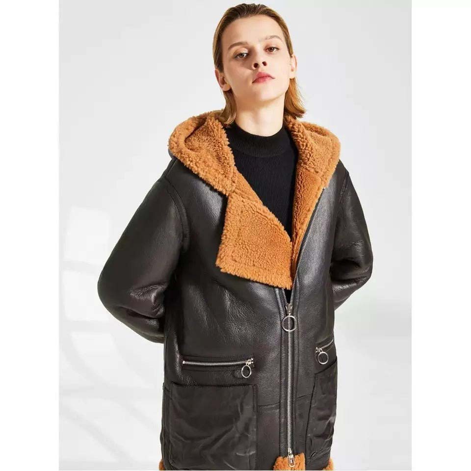 shop womens parka black shearling leather coat