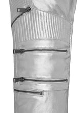 Load image into Gallery viewer, Silver Electric Zipper Leather Pants
