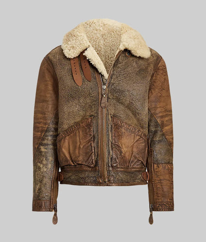 Stanley Men Brown Distressed Leather Jacket