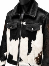 Load image into Gallery viewer, Stylish Western cowhide jacket in black and white hair on hide by Glory Store UK
