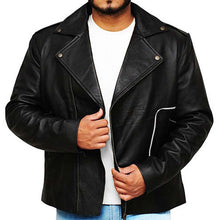 Load image into Gallery viewer, Men's Black Genuine Leather T Birds Jacket with Broad Collar Vintage Style
