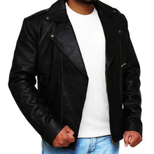 Load image into Gallery viewer, Men's Black Genuine Leather T Birds Jacket with Broad Collar Vintage Style
