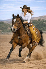 Load image into Gallery viewer, Women's Tan Buckskin Suede Leather Chaps with Fringe in Handmade Western Cowgirl Style
