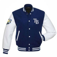 Load image into Gallery viewer, TB RAYS Blue and White Letterman Varsity Jacket

