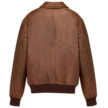 Load image into Gallery viewer, Men's Brown Real Leather Bomber Jacket with Ribbed Collar in Vintage Aviator Style
