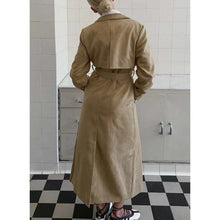 Load image into Gallery viewer, Women Beige Suede Leather Trench Coat with Belted Longline Style
