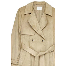 Load image into Gallery viewer, Women Beige Suede Leather Trench Coat with Belted Longline Style
