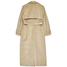 Load image into Gallery viewer, Women Beige Suede Leather Trench Coat with Belted Longline Style
