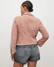 Load image into Gallery viewer, Women Pink Suede Leather Biker Jacket
