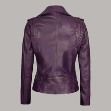 Load image into Gallery viewer, Women Purple Lambskin Leather Biker Jacket
