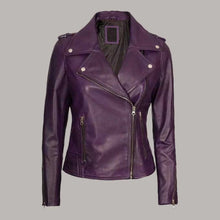 Load image into Gallery viewer, Women Purple Lambskin Leather Biker Jacket
