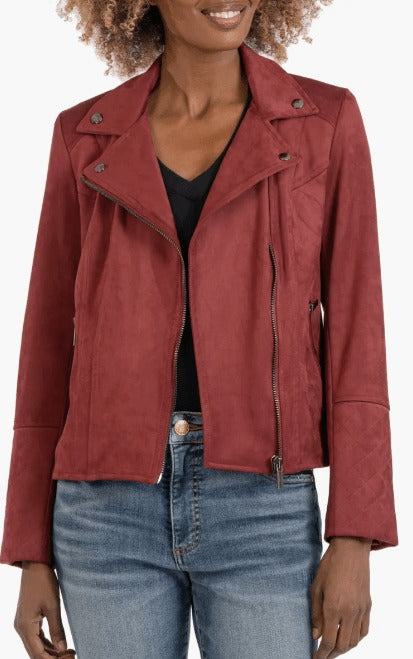 Women Red Suede Biker Leather Jacket