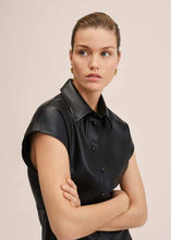 Load image into Gallery viewer, Women Sleeveless Black Leather Shirt
