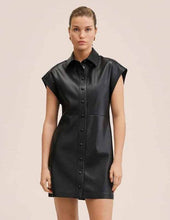 Load image into Gallery viewer, Women Sleeveless Black Leather Shirt
