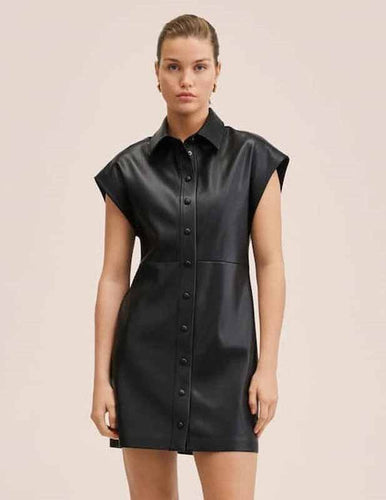 Women Sleeveless Black Leather Shirt
