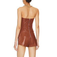 Load image into Gallery viewer, Women Strapless Faux Leather Romper

