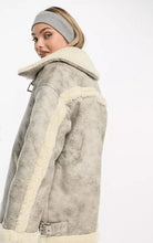 Load image into Gallery viewer, Women White Distressed Bomber Leather Jacket
