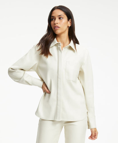 Women White Full Sleeve Leather Shirt