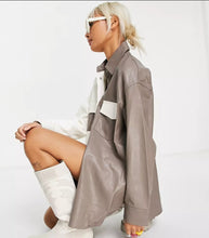 Load image into Gallery viewer, Women White and Gray Leather Shirt
