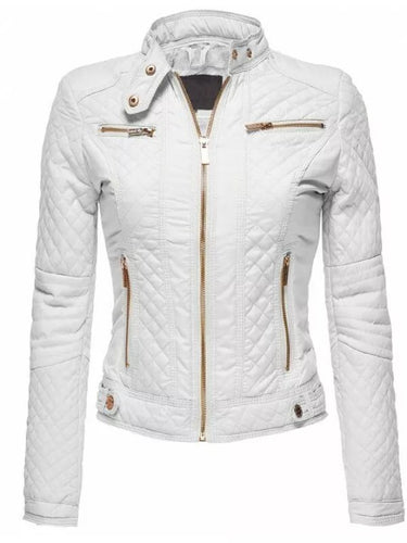 Women White Leather Biker Moto Jacket – Custom Fit