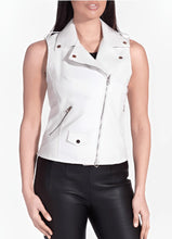 Load image into Gallery viewer, Women White Leather Biker Vest
