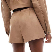 Load image into Gallery viewer, Women's Beige Suede Leather Mini Skirt With Pockets
