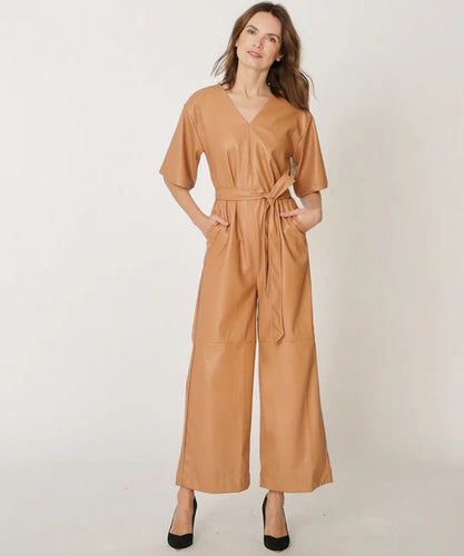 Women's Brown Leather Jumpsuit - Glory UK