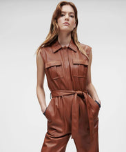 Load image into Gallery viewer, Women&#39;s Brown Utility Real Leather Jumpsuit - Glory UK
