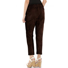Load image into Gallery viewer, Women&#39;s Cropped Suede Leather Joggers Pant - Brown Pant
