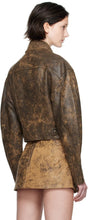 Load image into Gallery viewer, Women’s Dark Brown Distressed Trucker Leather Jacket
