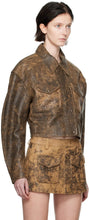 Load image into Gallery viewer, Women’s Dark Brown Distressed Trucker Leather Jacket
