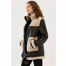 Load image into Gallery viewer, Women&#39;s Shearling Fur Leather Winter Coat in Dark Brown
