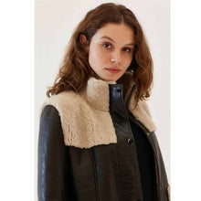 Load image into Gallery viewer, Women&#39;s Shearling Fur Leather Winter Coat in Dark Brown
