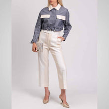 Load image into Gallery viewer, Women’s Denim Jacket with Leather Trim – Lined &amp; Drawstring Style
