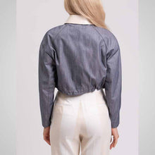 Load image into Gallery viewer, Women’s Denim Jacket with Leather Trim – Lined &amp; Drawstring Style
