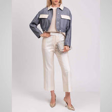 Load image into Gallery viewer, Women’s Denim Jacket with Leather Trim – Lined &amp; Drawstring Style
