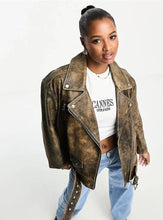 Load image into Gallery viewer, Women&#39;s Distressed Vintage Leather Jacket
